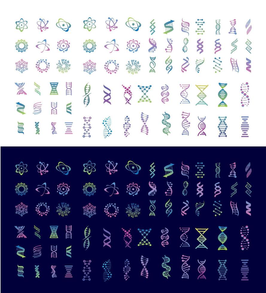 stor uppsättning dna genetiska tecken, ikoner och elementinsamling. färgglada av dna symbol isolerade. dna -vektor vektor