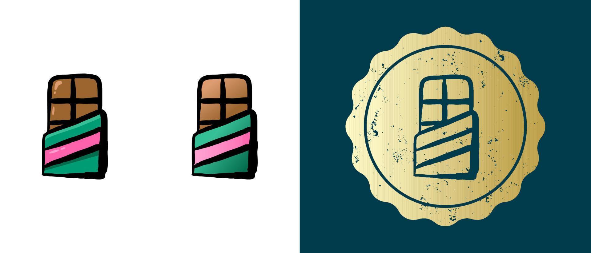 detta är en uppsättning retro, kontur, gradient chokladstångsikoner. detta är en guldklistermärke, en chokladstångsetikett. snygg lösning för förpackningar och webbdesign. rund grunge guldstämpel. vektor