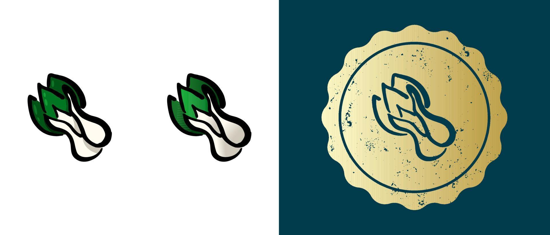 detta är en uppsättning retro, gradient ikoner av bok choy kinakål. detta är en guldklistermärke, bok choy kinesisk kåletikett. snygg lösning för förpackningar och webbdesign. rund grunge guldstämpel. vektor