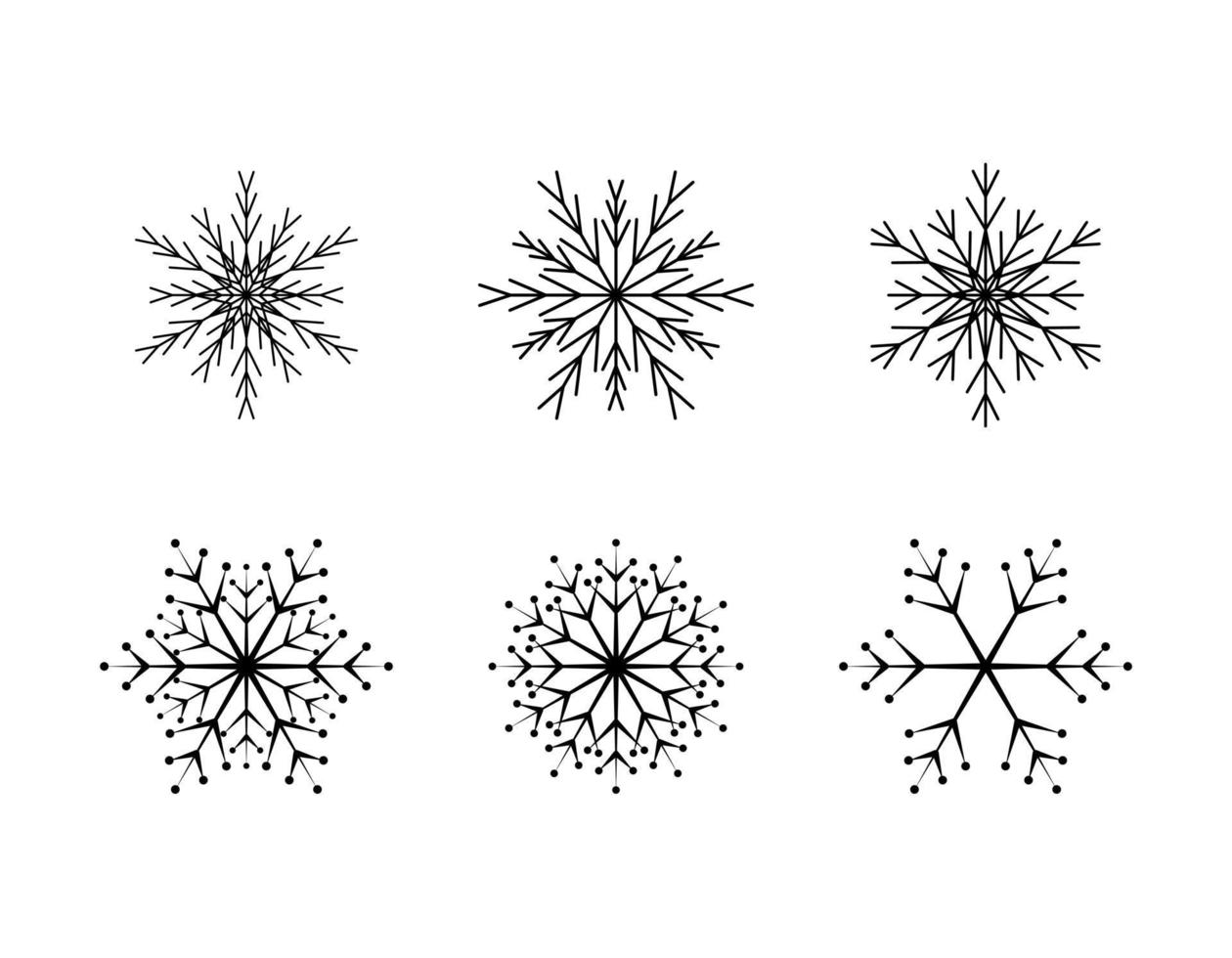 Satz einfacher Schneeflocke aus schwarzen Linien. festliche Dekoration für Silvester und Weihnachten vektor