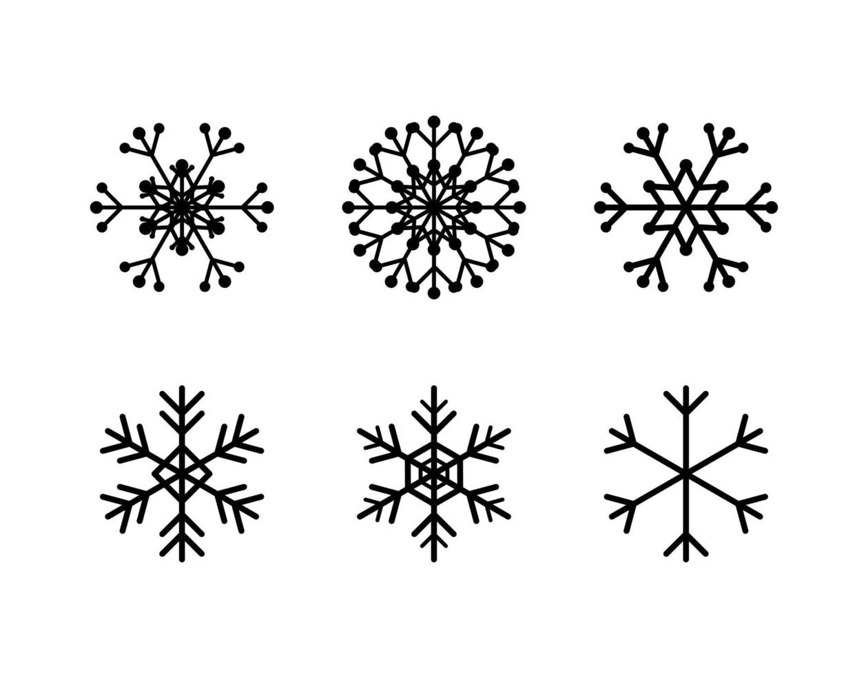 uppsättning enkel snöflinga av svarta linjer. festlig dekoration för nyår och jul vektor