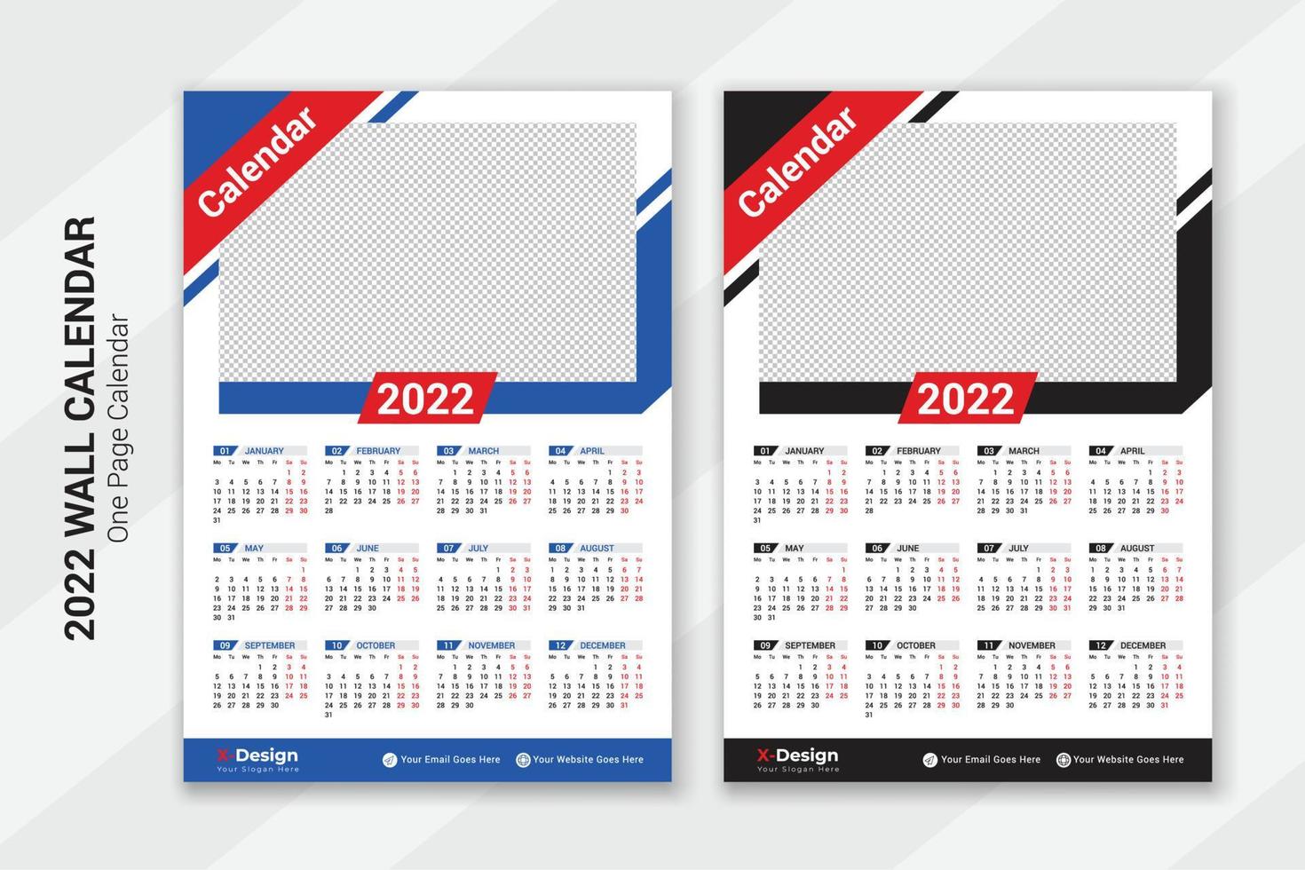 eine Seite 2022 Wandkalender Vorlagendesign vektor