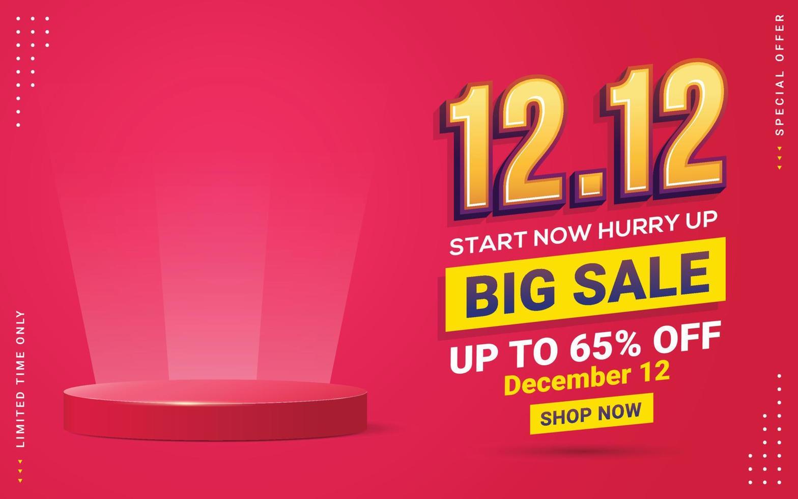 Vektor von 12.12 Big Sale Shopping Day Banner mit leerer Produktpodiumszene