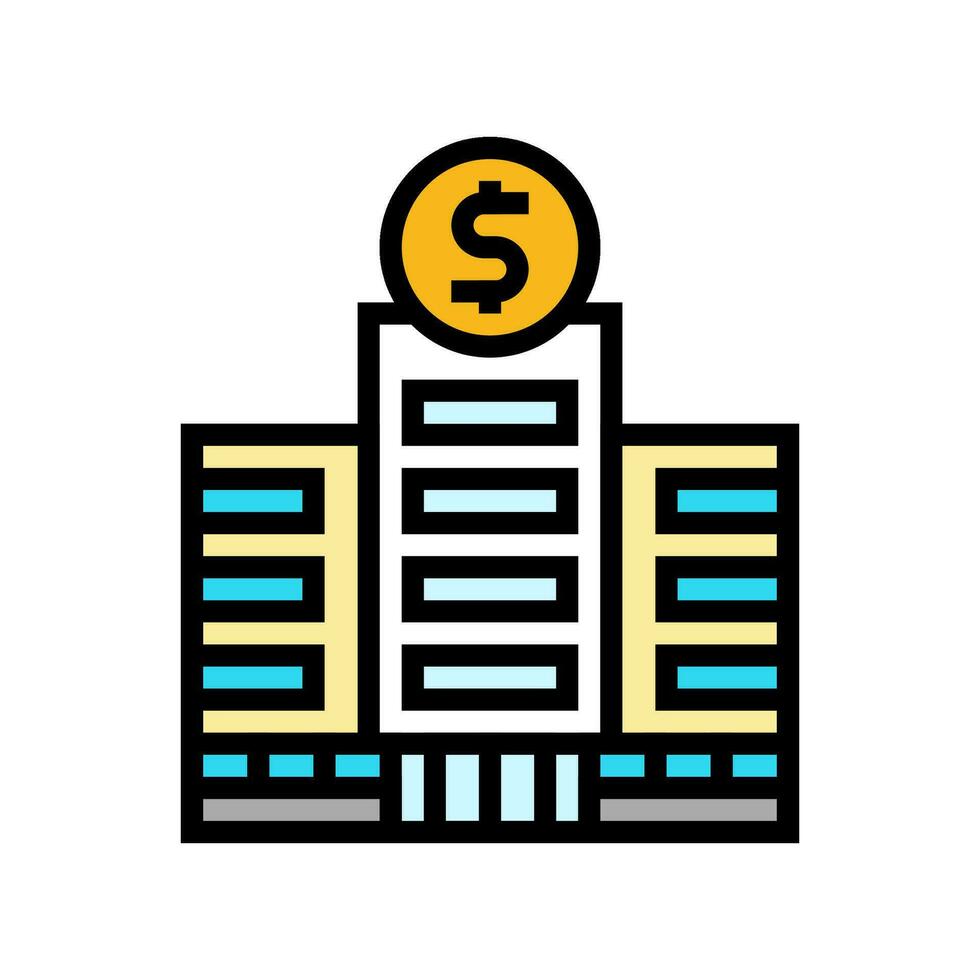 skyskrapa Bank byggnad Färg ikon vektor illustration
