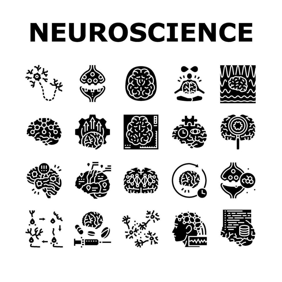 neuroscience hjärna neurologi ikoner uppsättning vektor