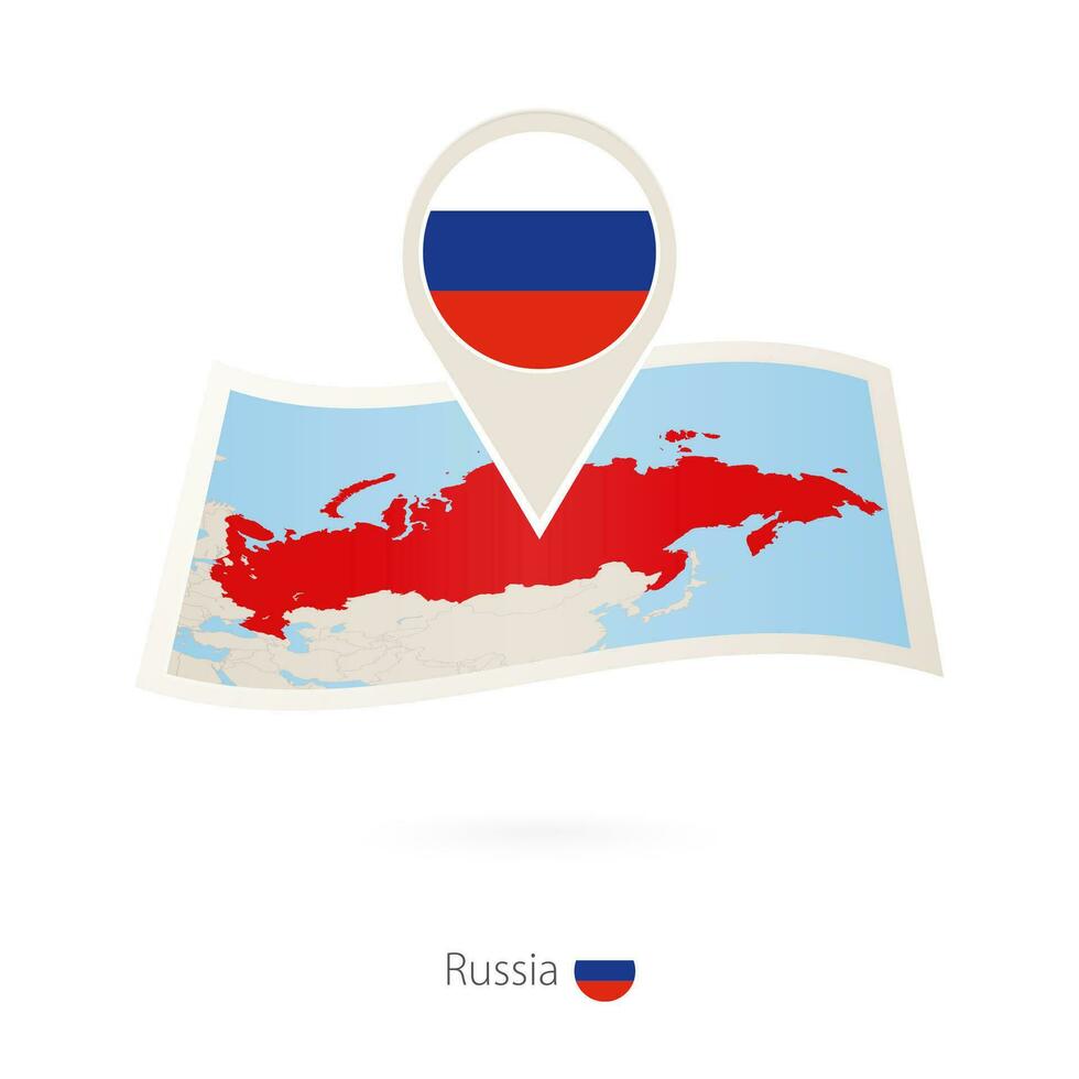 gefaltet Papier Karte von Russland mit Flagge Stift von Russland. vektor