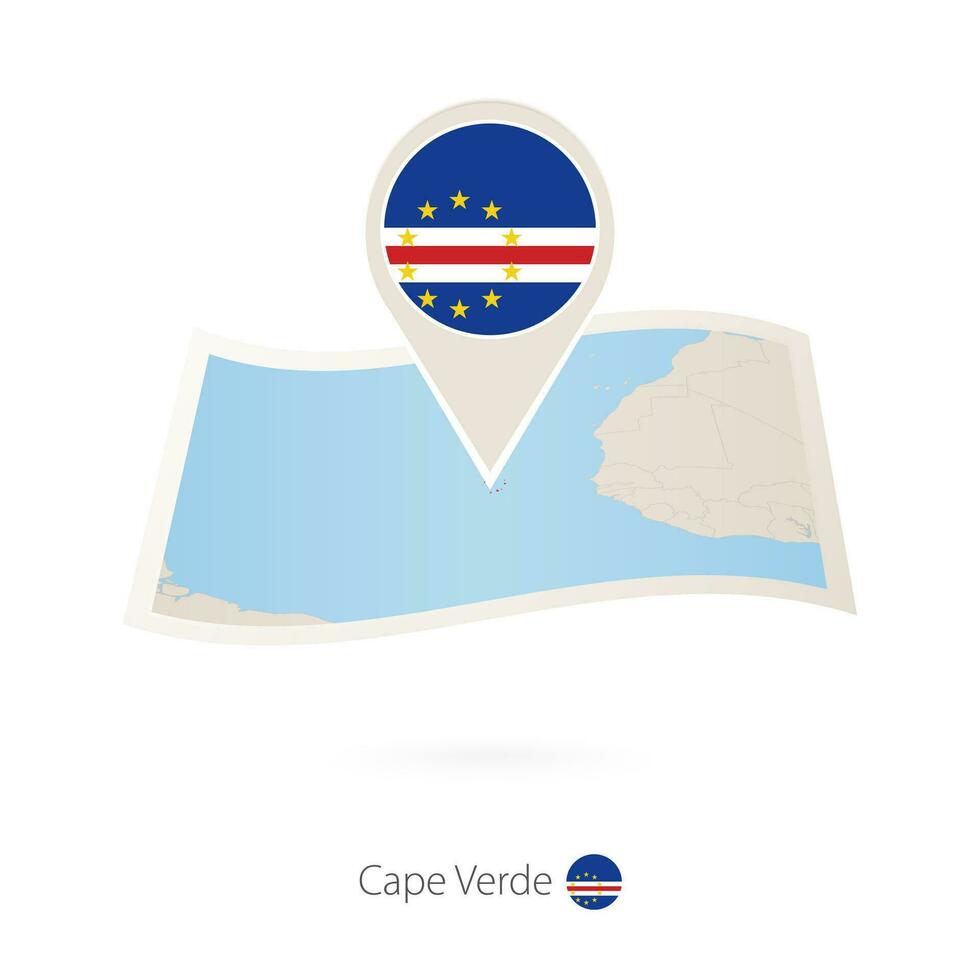 vikta papper Karta av cape vidare med flagga stift av cape verde. vektor