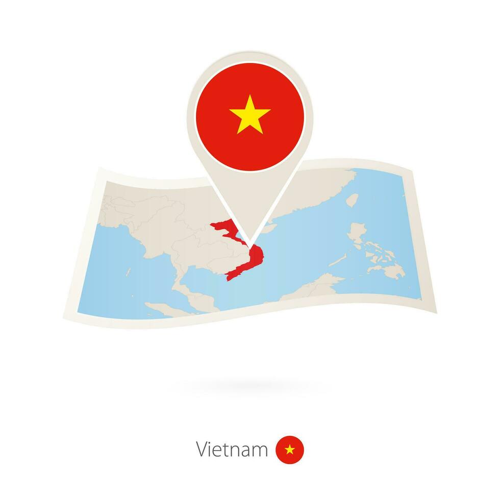 gefaltet Papier Karte von Vietnam mit Flagge Stift von Vietnam. vektor