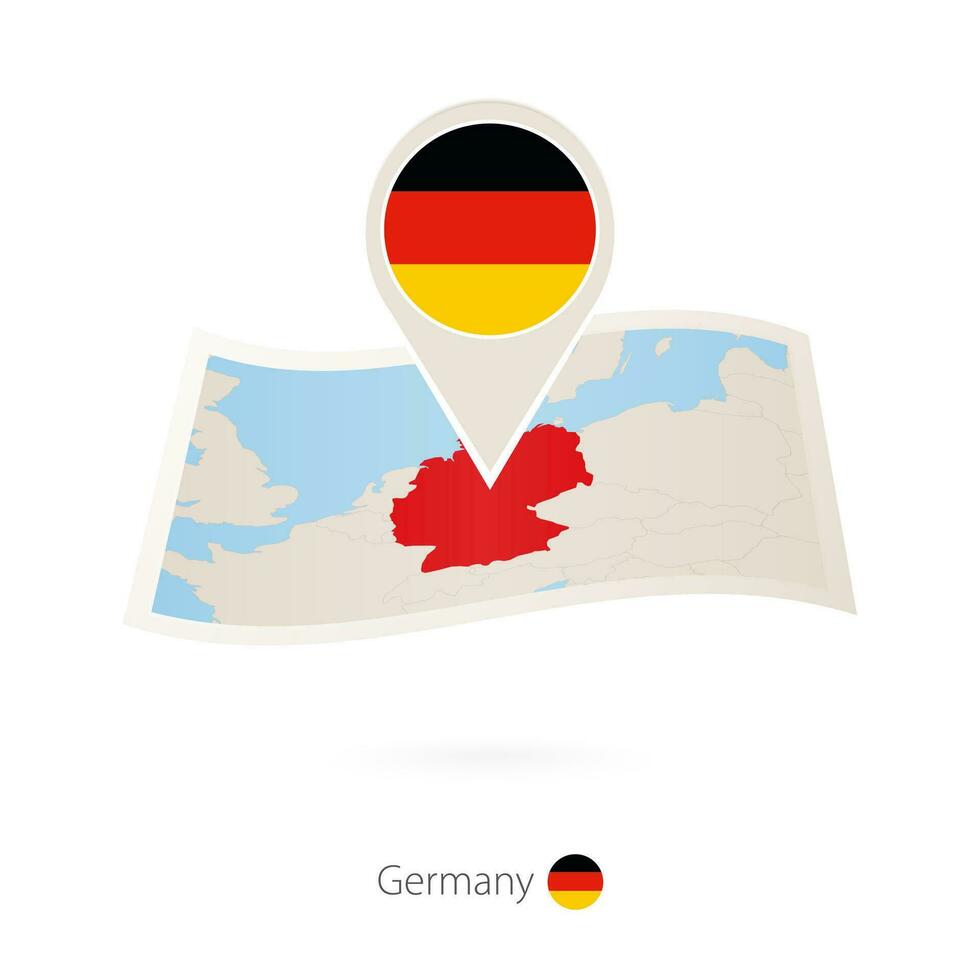 gefaltet Papier Karte von Deutschland mit Flagge Stift von Deutschland. vektor