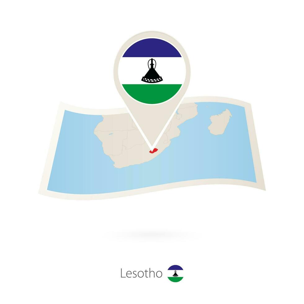 gefaltet Papier Karte von Lesotho mit Flagge Stift von Lesotho. vektor