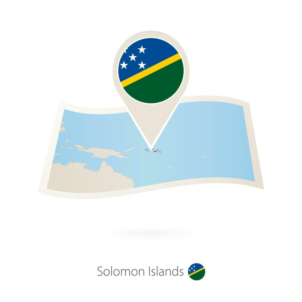 vikta papper Karta av solomon öar med flagga stift av solomon öar. vektor