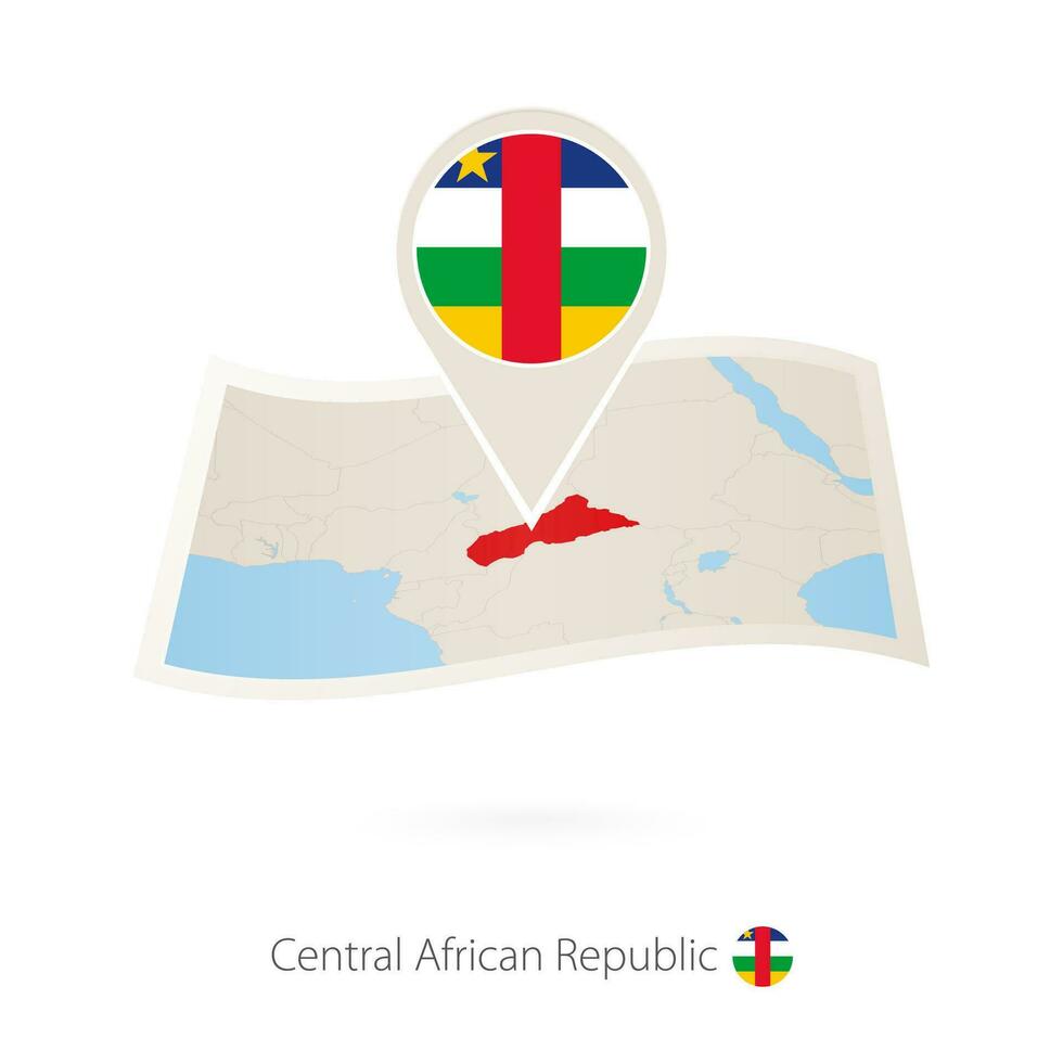gefaltet Papier Karte von zentral afrikanisch Republik mit Flagge Stift von zentral afrikanisch Republik. vektor
