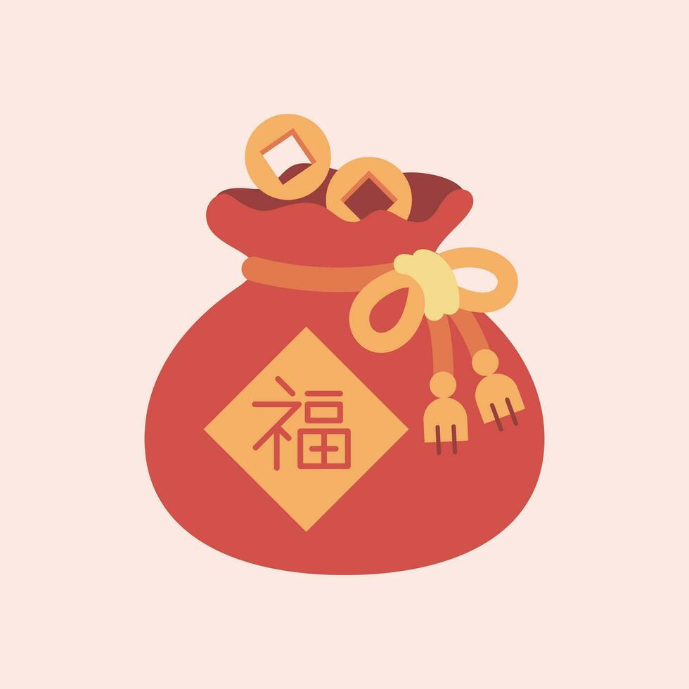Chinesisch Neu Jahr Geld Tasche Tasche mit Gold Vektor Illustration im eben Design Stil