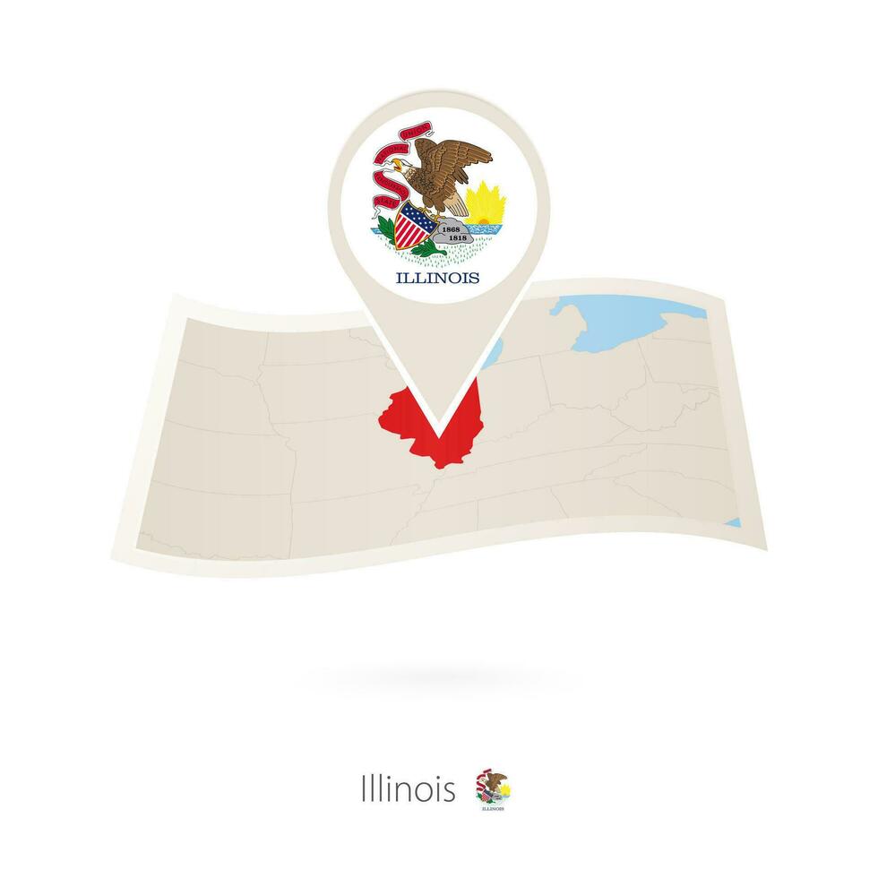 gefaltet Papier Karte von Illinois uns Zustand mit Flagge Stift von Illinois. vektor