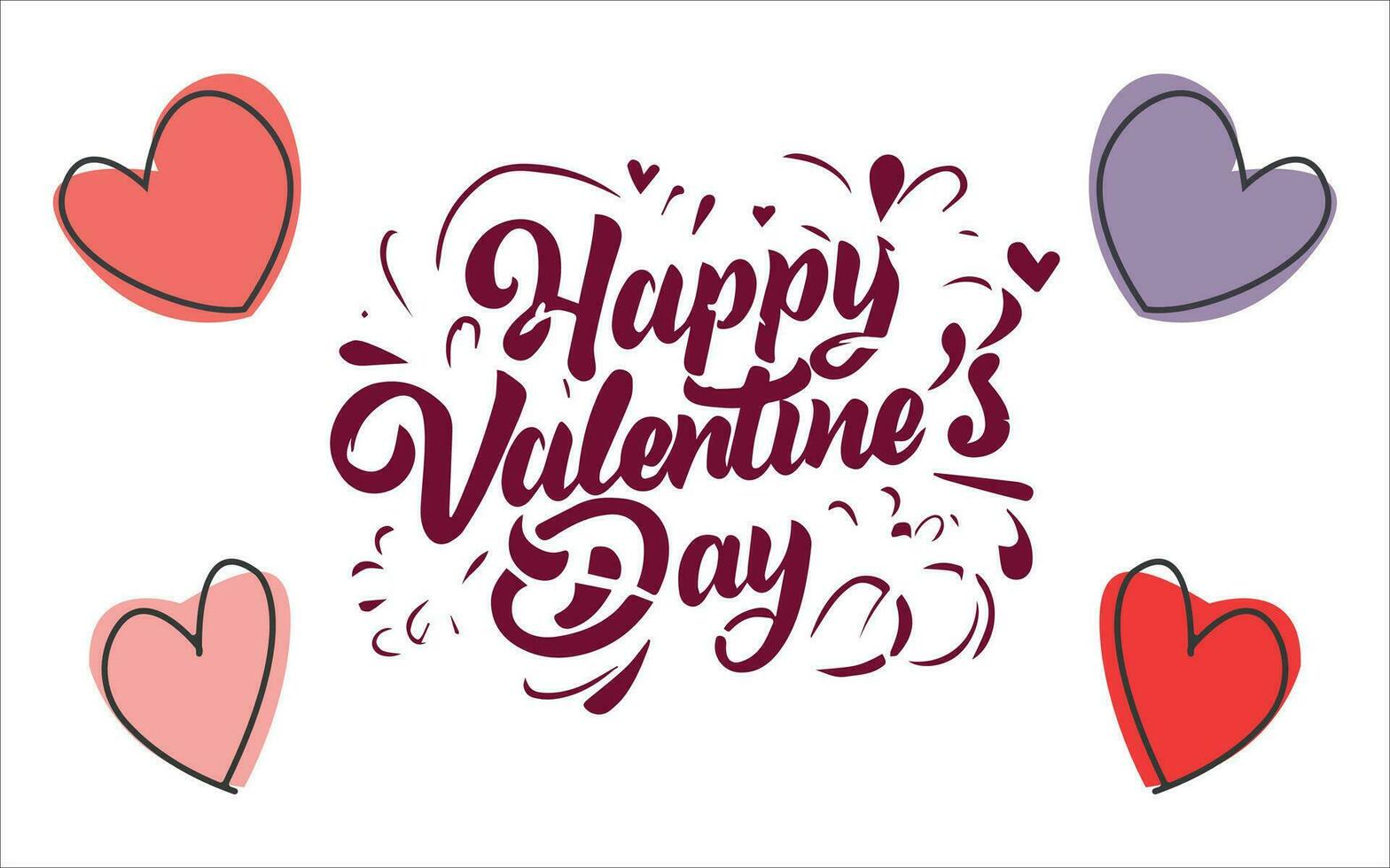 Lycklig valentines dag kort, typografi, bakgrund med hjärtan. valentines dag hälsning kort. hand text med rosa hjärtan. vektor illustration.