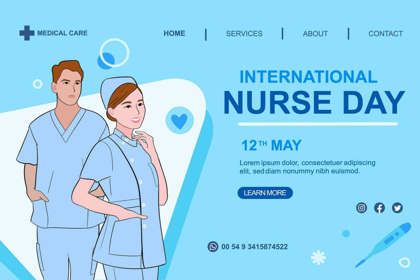 Vektor eben Landung Seite Vorlage zum International Krankenschwestern Tag Feier.