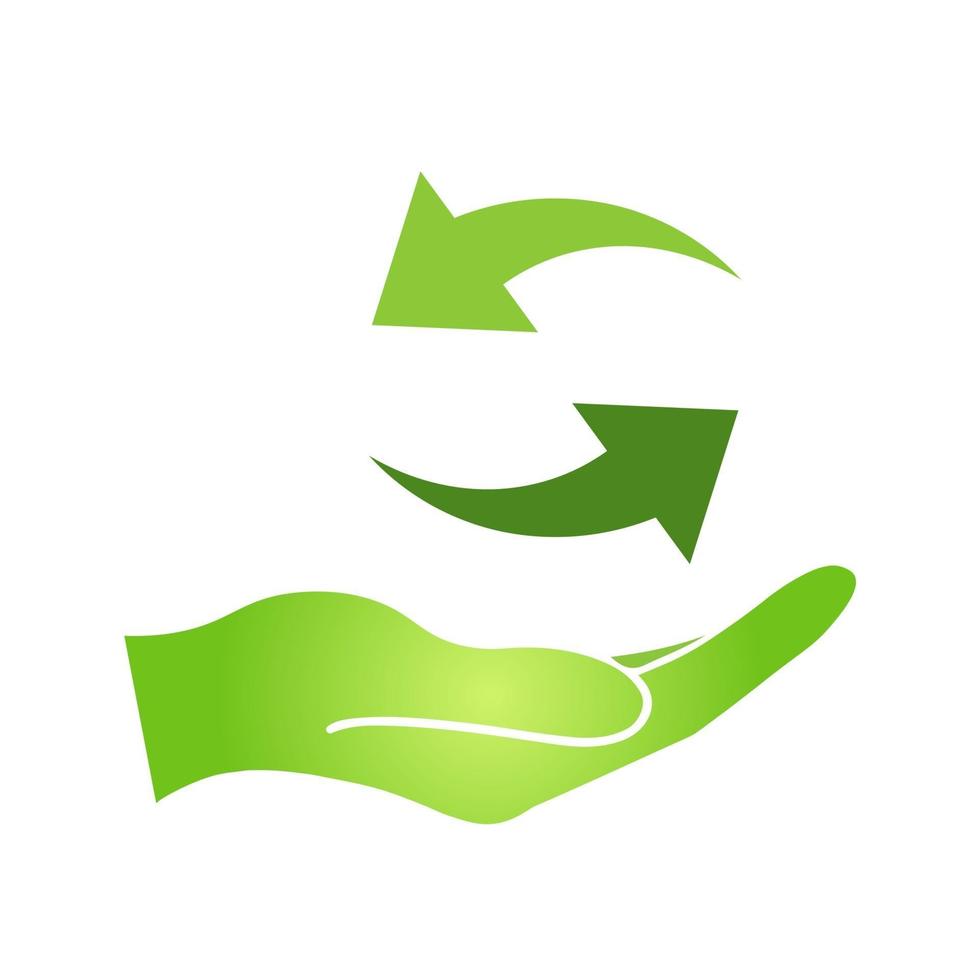 Hand mit grünem Recyclingzeichen einfaches Symbol auf Produktverpackung und Schachtel vektor