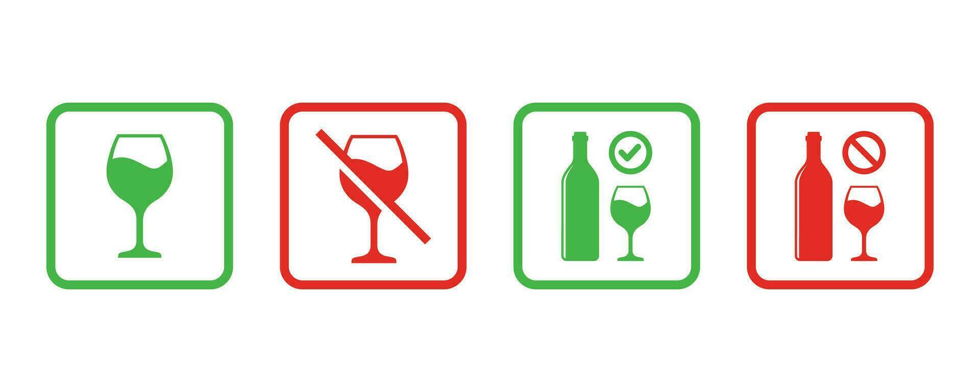 Nein Alkohol Zeichen und Alkohol erlaubt Zeichen Symbol Vektor Illustration. Verbot Zeichen einstellen zum Alkohol. Vektor Illustration