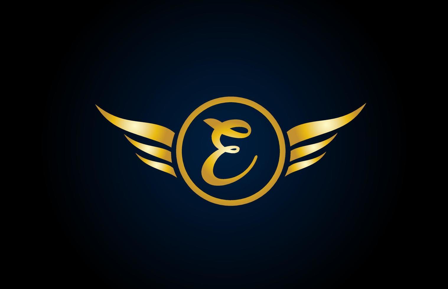 guld gyllene e vinge vingar alfabetet brev logotyp ikon med elegant design för företag och företag vektor