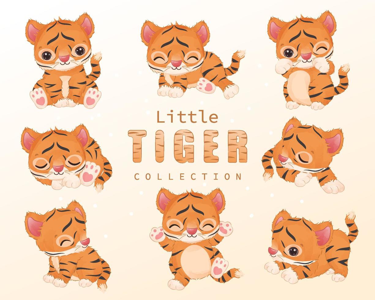 entzückende kleine Tiger-Cliparts in Aquarellillustration vektor