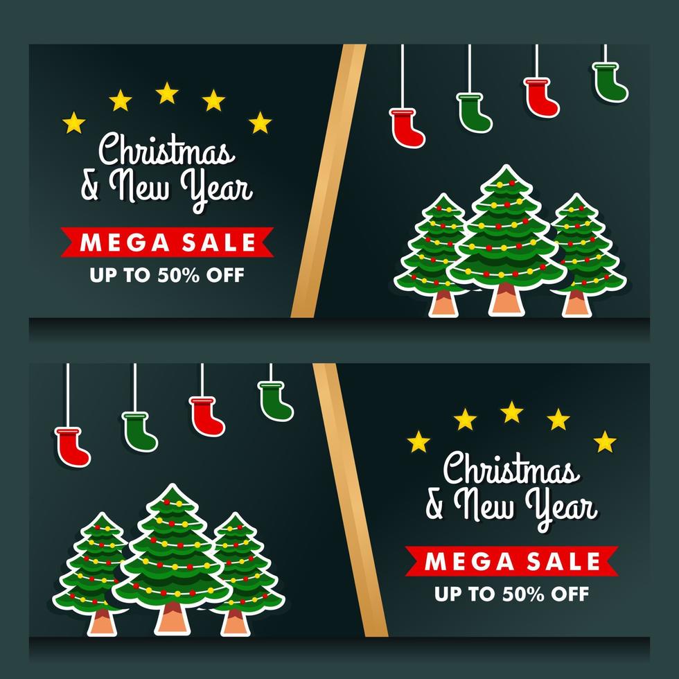 jul och nyår mega försäljning banner med svart bakgrund mall vektor