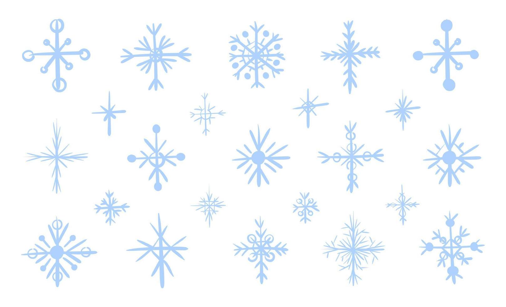 uppsättning handritade vektor snöflingor. isolerad platt illustration av dekorativa vinterelement