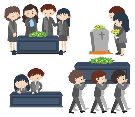 Traurige Leute bei der Beerdigung vektor