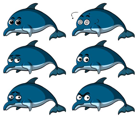 Blaue Delphine mit verschiedenen Emotionen vektor