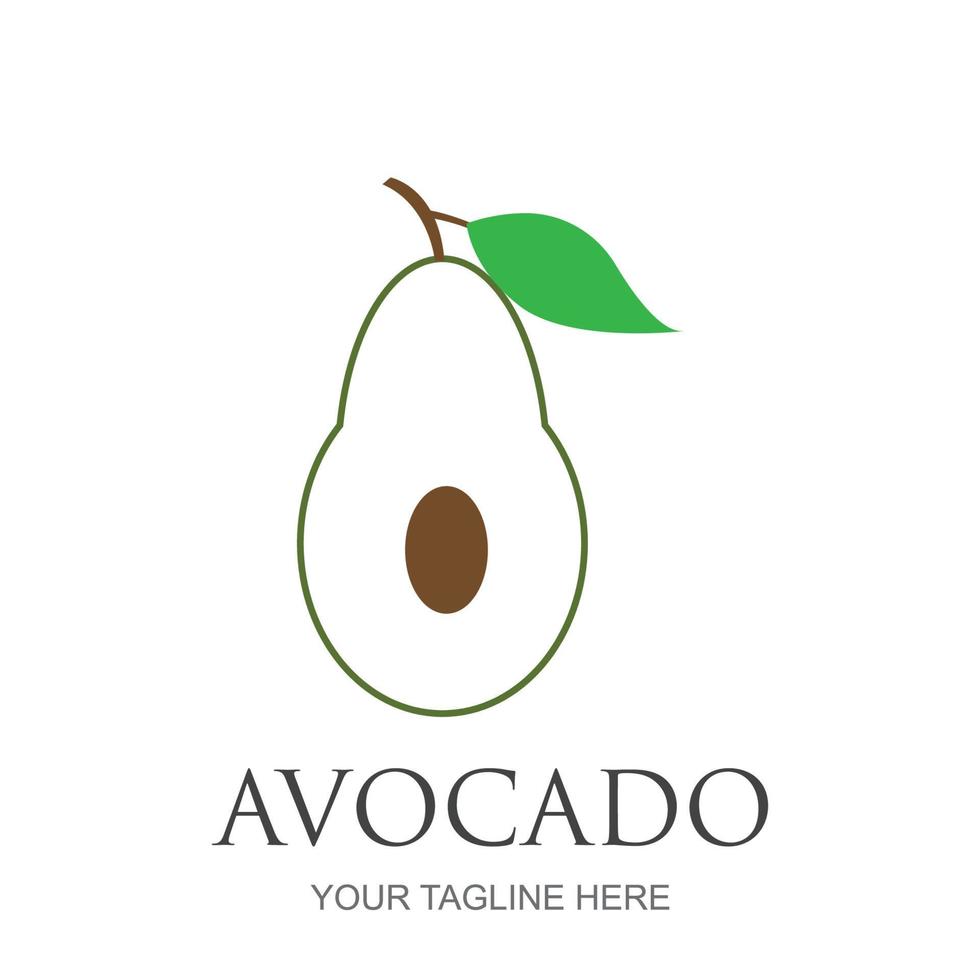 avokado frukt logotyp mall. avokadohalva med bladvektordesign. hälsokostlogotyp vektor