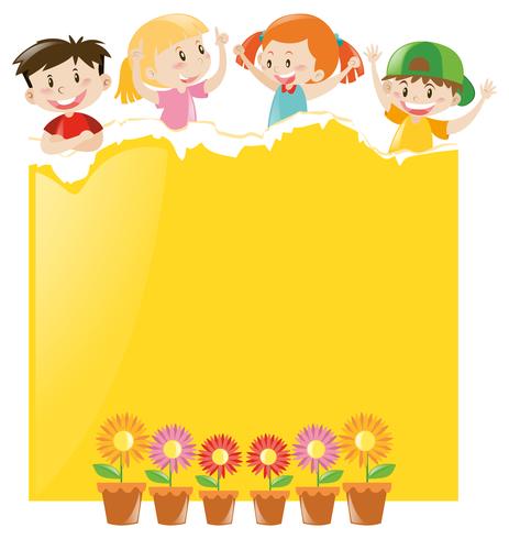 Pappersdesign med barn och gult papper vektor