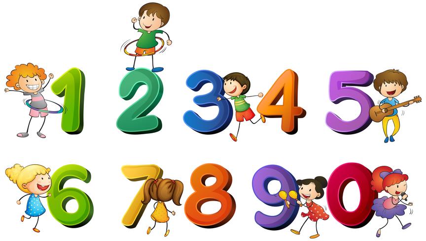 Kinder und Zahlen eins bis null vektor
