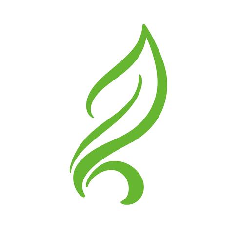 Logo av grönt blad av te. Ekologi naturelement vektor ikon. Eco veganisk bio kalligrafi handritad design illustration