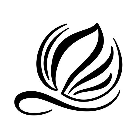 Svart bläck handgjord kalligrafi logotyp av blad ekologi vektor element. Illustration design för bröllop och Alla hjärtans dag, födelsedag hälsningskort och web, eco ikon