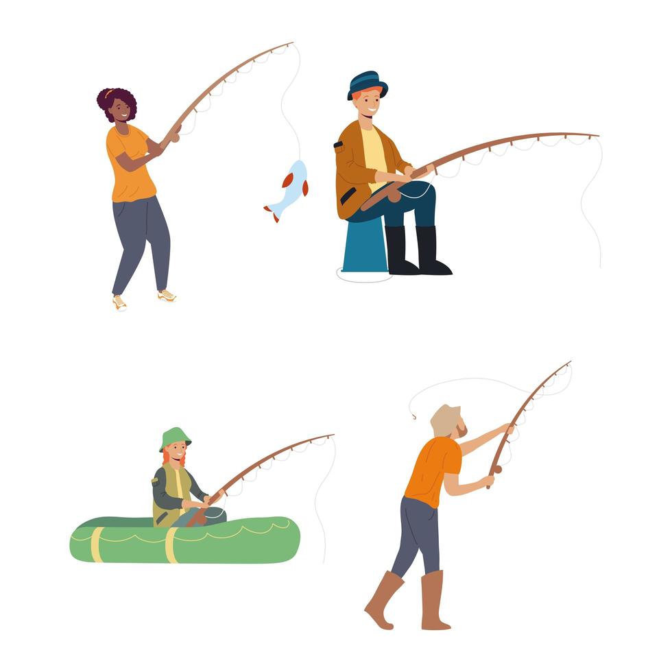 fyra fiskare karaktärer vektor