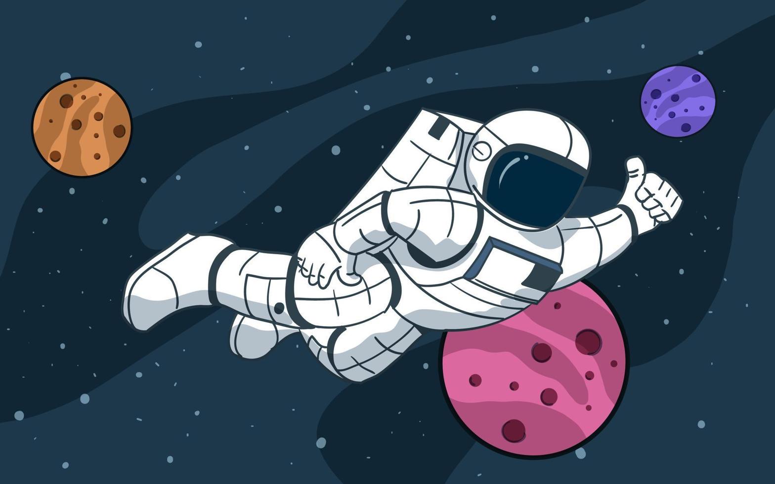 Astronaut schwimmt im Weltraum Illustration mit Planeten vektor