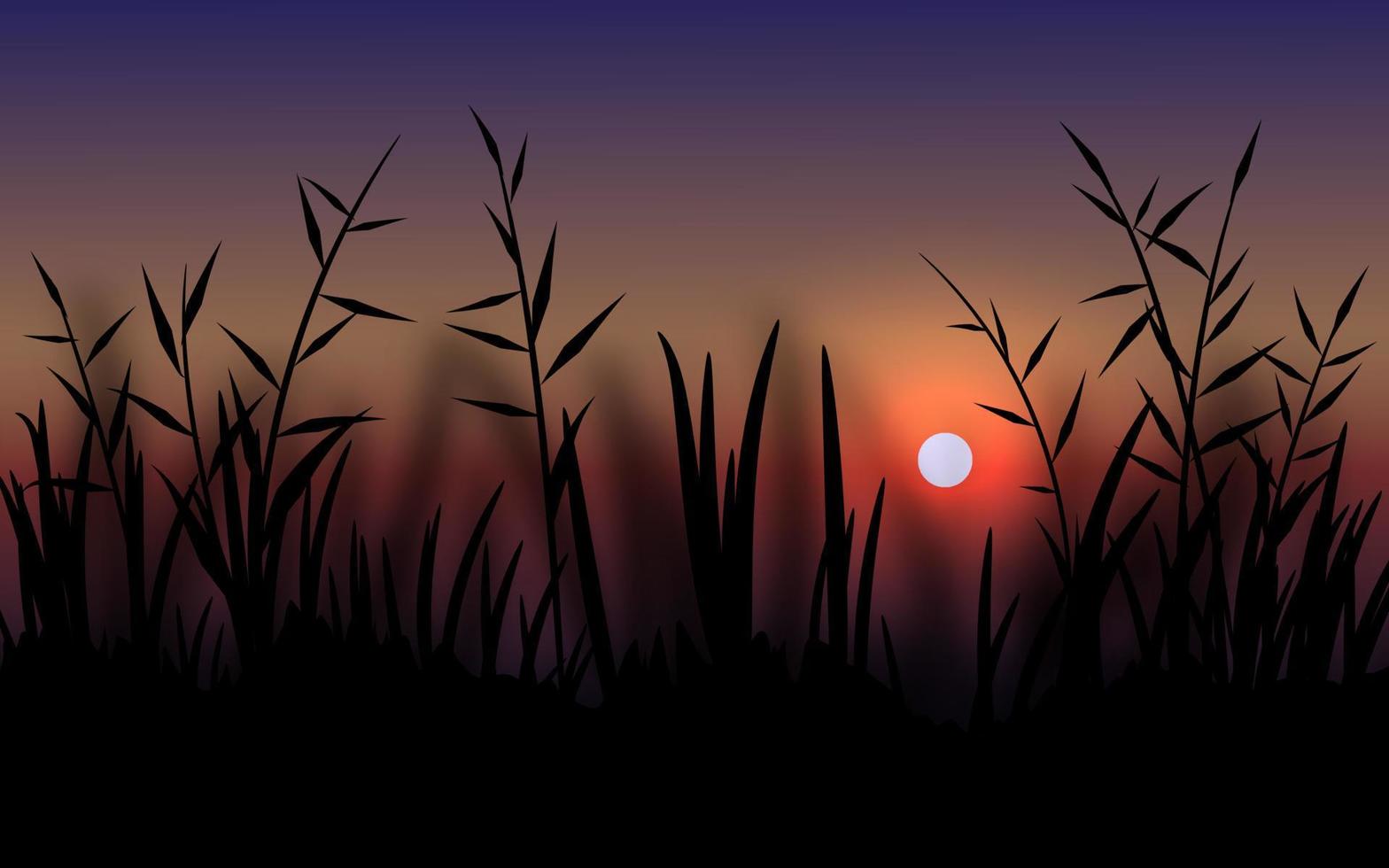 schöne Sonnenuntergangslandschaft mit Grassilhouette vektor