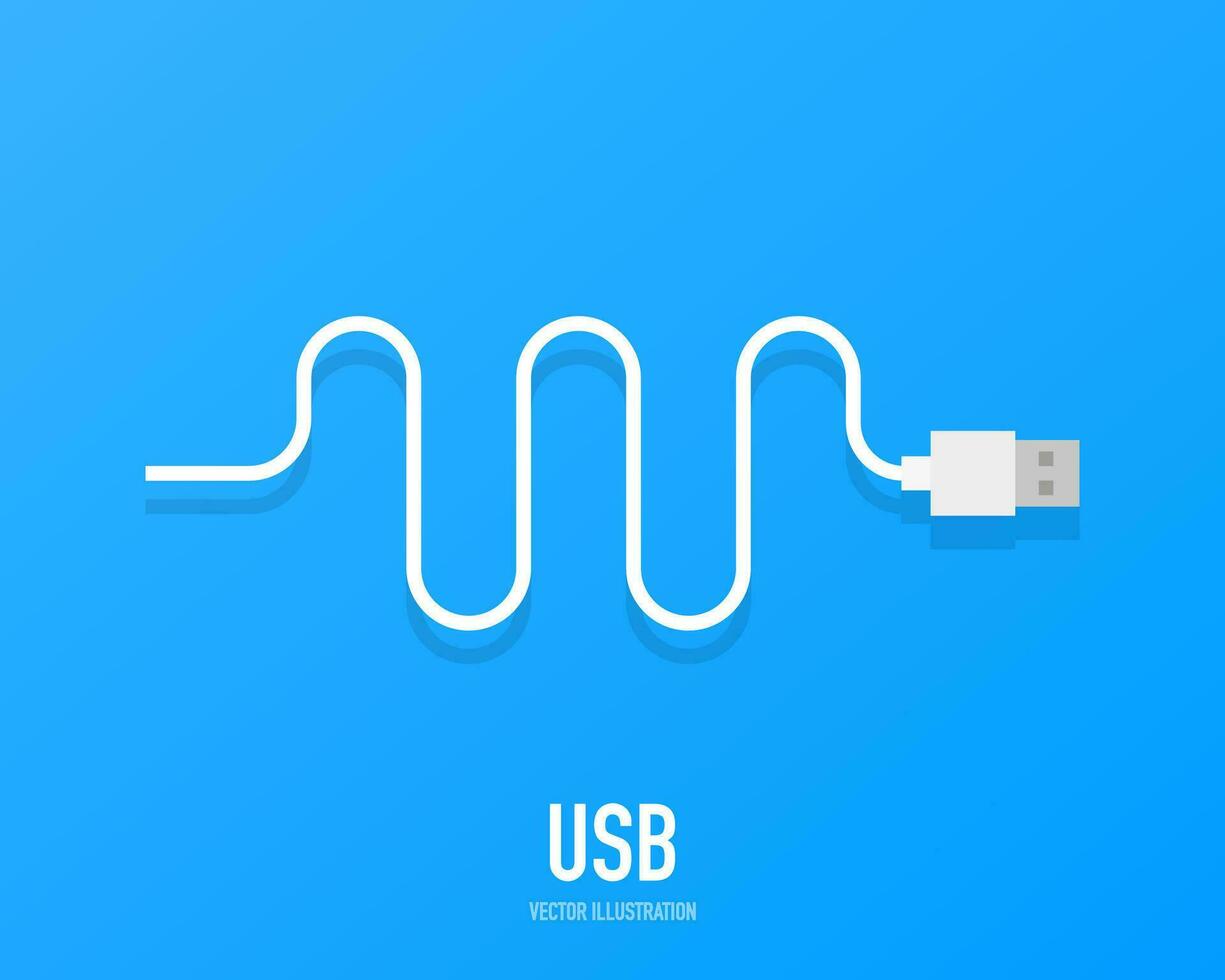 kraft begrepp bakgrund design, uSB vit kabel- , isolerat på en blå bakgrund. vektor