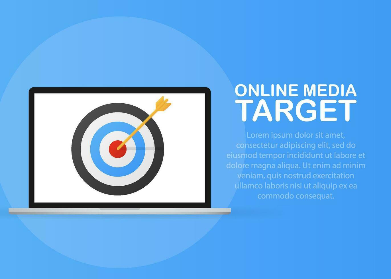 online Medien, Ziel Publikum, Digital Marketing, eben Design Vektor Konzept mit Marketing Symbole auf Blau Hintergrund.