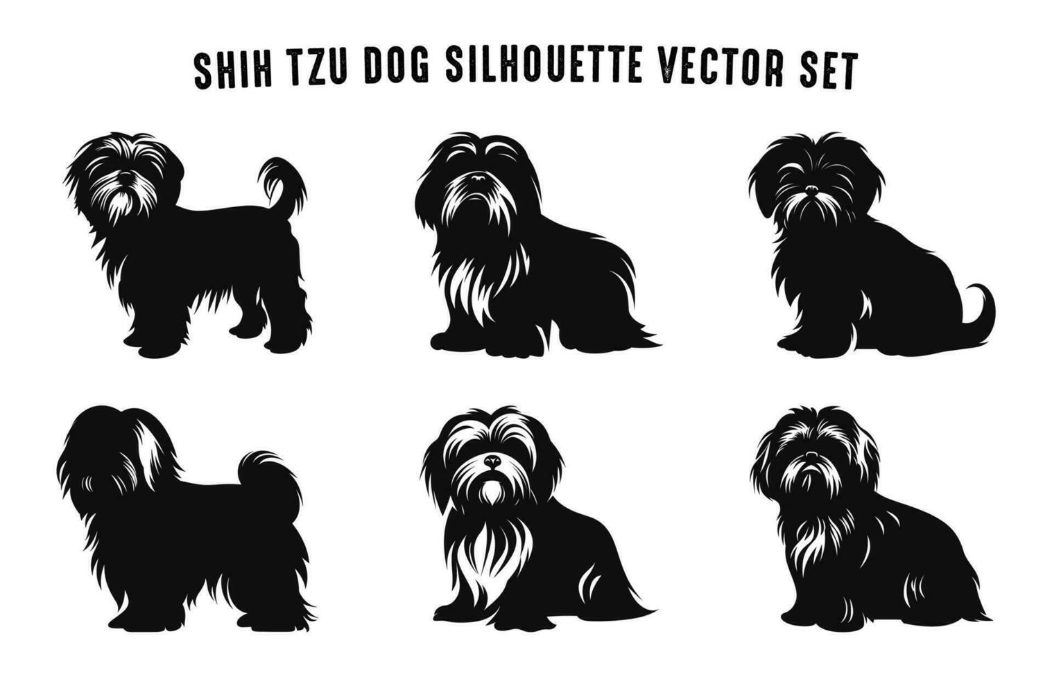 shih tzu Hund Silhouetten Vektor Satz, Hunde Rasse schwarz Silhouette bündeln