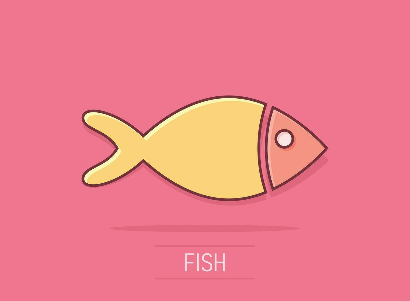 Fisch Zeichen Symbol im Comic Stil. Goldfisch Vektor Karikatur Illustration auf isoliert Hintergrund. Meeresfrüchte Geschäft Konzept Spritzen Wirkung.