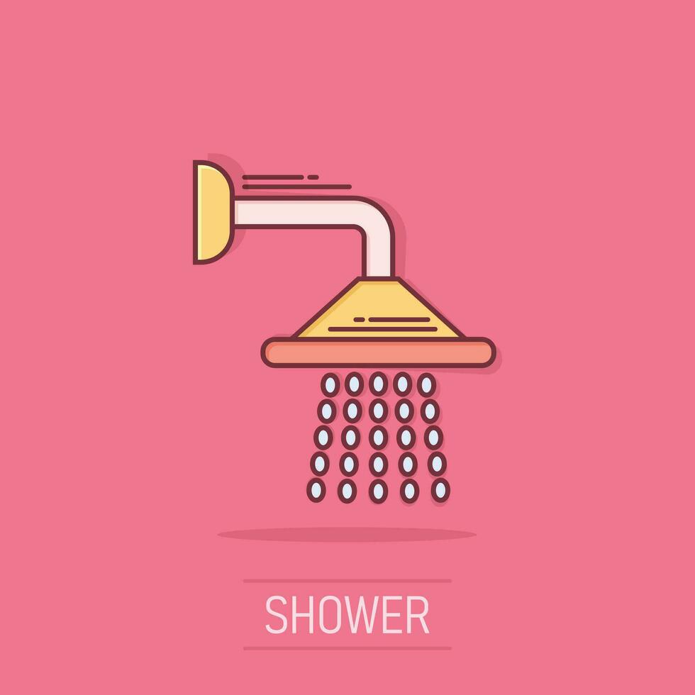 dusch tecken ikon i komisk stil. badrum vatten enhet vektor tecknad serie illustration på isolerat bakgrund. tvätta företag begrepp stänk effekt.