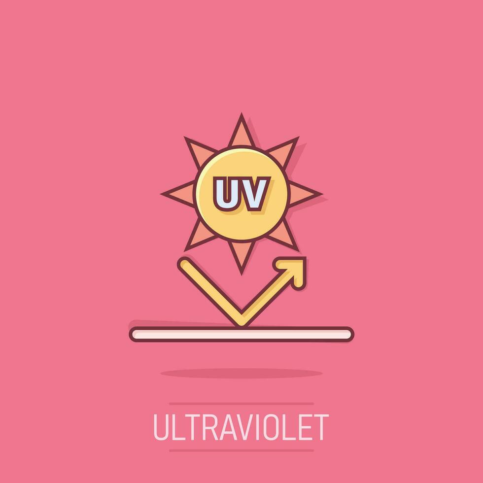 uv Strahlung Symbol im Comic Stil. ultraviolett Karikatur Vektor Illustration auf isoliert Hintergrund. Solar- Schutz Spritzen bewirken Geschäft Konzept.