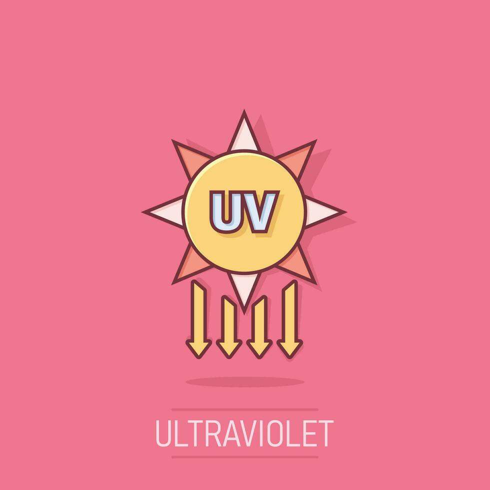 uv Strahlung Symbol im Comic Stil. ultraviolett Karikatur Vektor Illustration auf isoliert Hintergrund. Solar- Schutz Spritzen bewirken Geschäft Konzept.