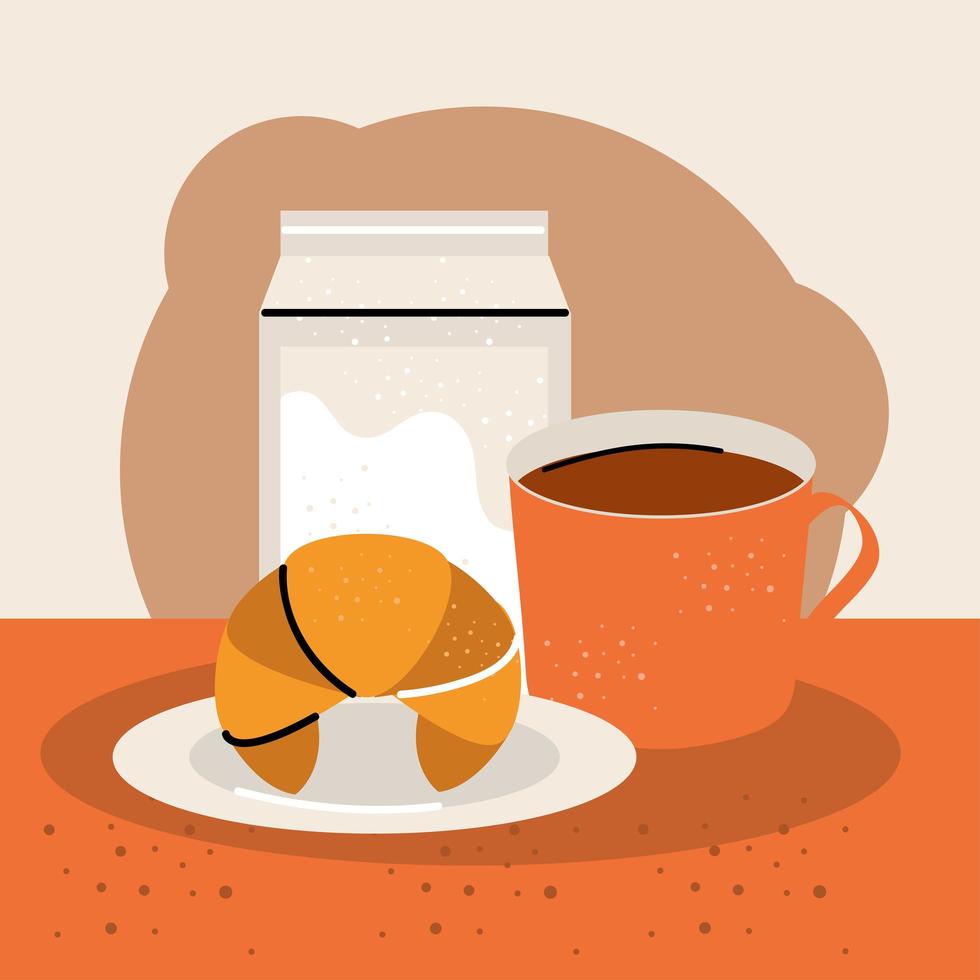 Frühstückscroissant Kaffee Milch vektor