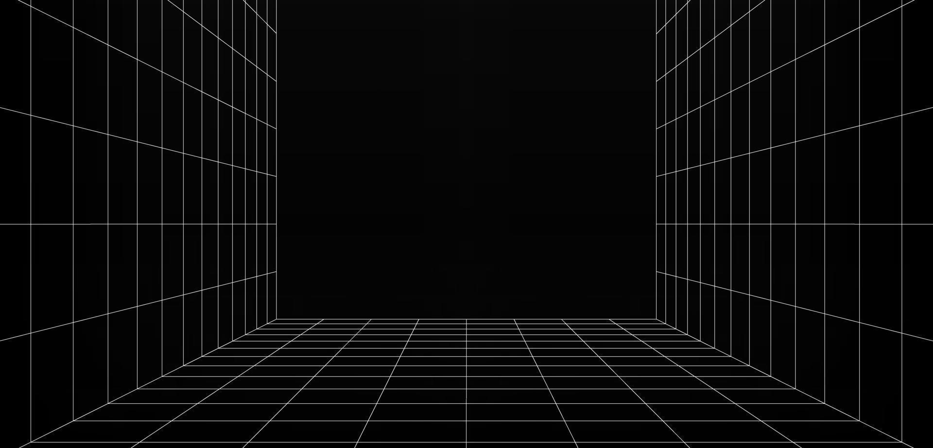 futuristischer digitaler quadratischer Raum leerer grau-schwarzer Farbhintergrund mit weißen Rasterraumlinienfarbflächen vektor