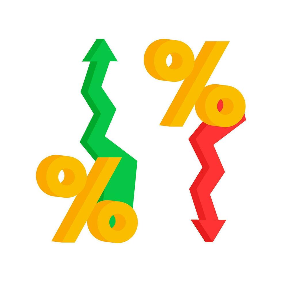 procentsats med pil upp och ner. procentsats tillväxt, intressera Betygsätta. bank och kreditera. vektor