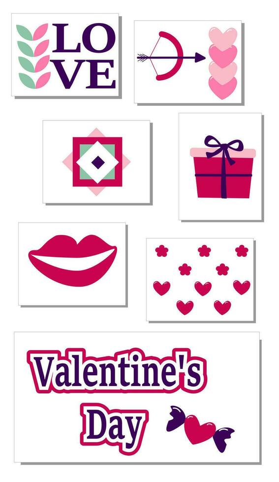 einstellen von Valentinstag Tag Symbole, Postkarte, Herz, Inschrift Liebe, Banner Vorlage Vektor Illustration.