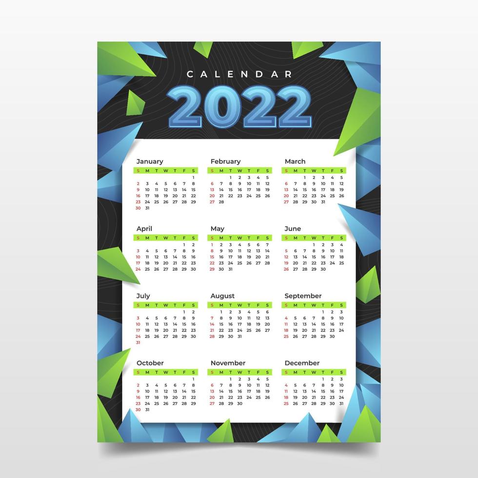 2022 nyårskalendermall vektor