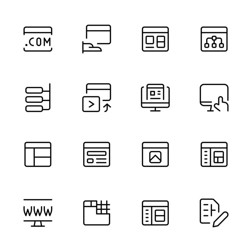 utvecklare ikon. webb utveckling, programmering ikoner uppsättning . enkel linje konst stil ikoner packa. vektor illustration. redigerbar stroke.