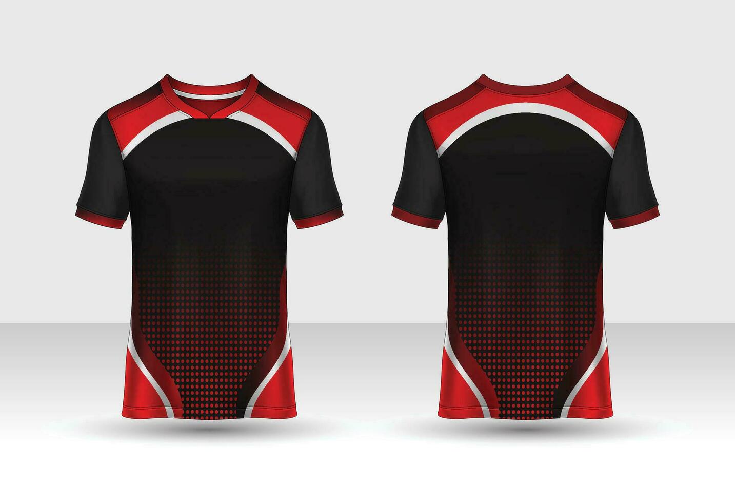 t-shirt sport designmall, fotbollströja mockup för fotbollsklubb. enhetlig fram- och bakvy. vektor